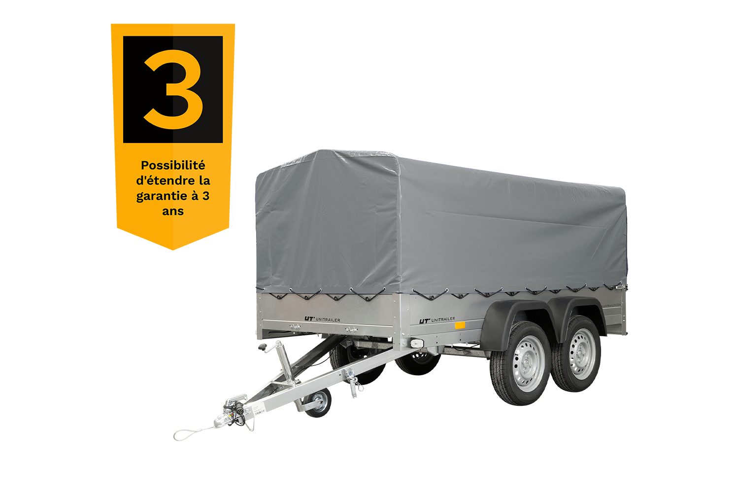 85.png UNITRAILER 264/2 KIPP DOPPELAGS-ANHÄNGER MIT STÜTZRAD, ÜBERROLLBÜGEL UND GRAUER PLANE – Bild 1