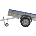Garden Trailer 200 Kipp Einachsanhänger mit Stützrad und blauer Flachplane