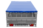 Anhänger 264×150 UNITRAILER GARDEN 265 KIPP mit Gitteraufsatz, Flachplanenträgern und blauer Plane – Bild 7