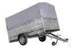 Einachsanhänger 264×150 UNITRAILER GARDEN 265 KIPP mit zusätzlichen Bordwänden, H-800-Rahmen und grauer Plane