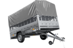 PKW-Anhänger 264×150 UNITRAILER GARDEN 265 KIPP mit Gitteraufsatz, Hochspriegel H-800 und grauer Plane