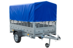 PKW-Anhänger auf Federn 230×125 UNITRAILER GARDEN 230/R KIPP mit Gitterwänden, H-800-Rahmen und blauer Plane