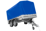 Zweiachsanhänger 264×150 UNITRAILER GARDEN 265/2 KIPP mit Rahmen H-1100 und blauer Plane